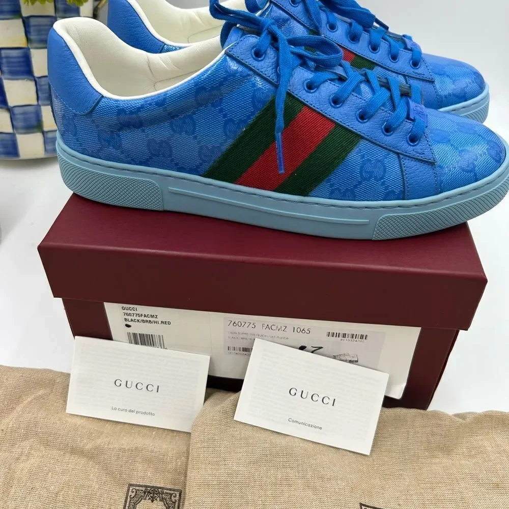 Men's Gucci ace crystal canvas low top sneakers size 7 fits 8US made in Italy